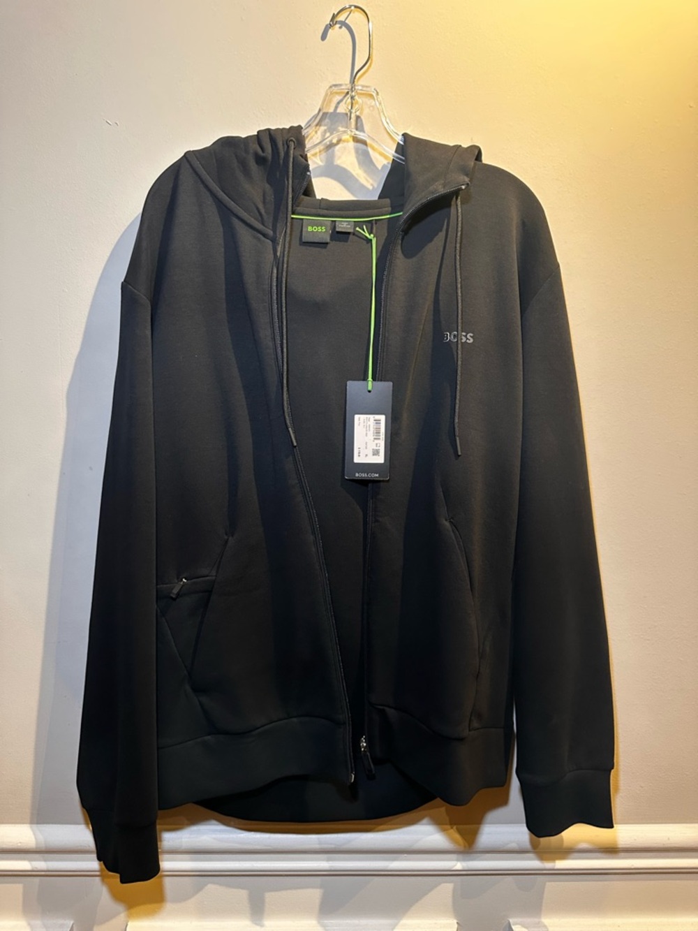 Boss Men's Black Zip-Up Hoodie with Subtle Logo
